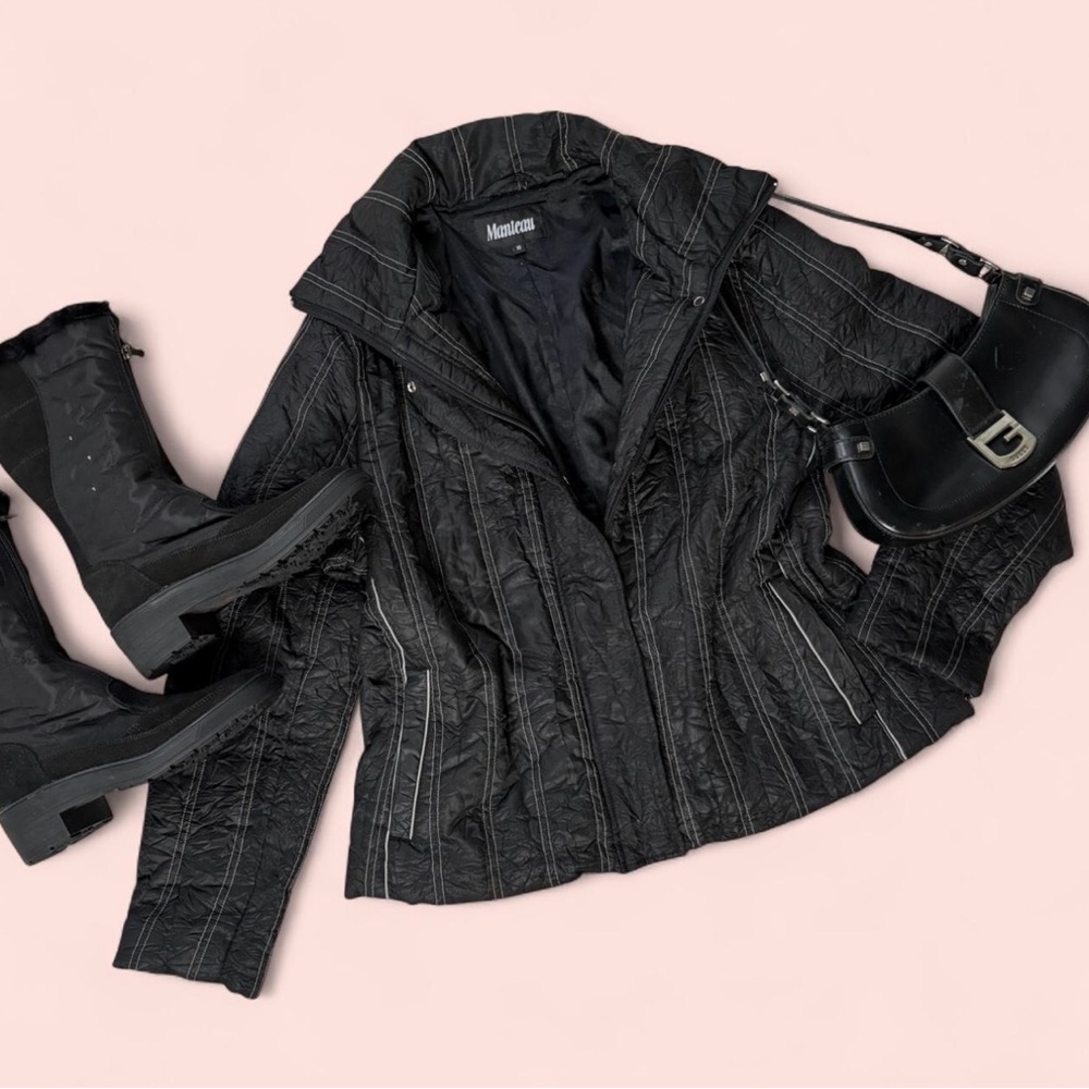 Black Textured Puffer Jacket